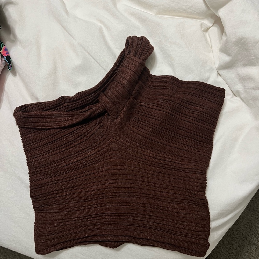 One Shoulder Brown Crop Top